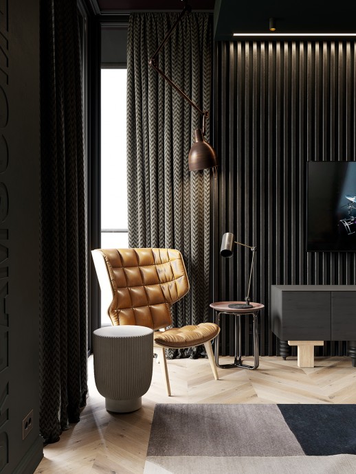 Гостиная, оформленная в тёмных тонах Гостиная, оформленная в тёмных тонах