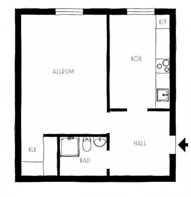 Квартира площадью 42,5 м2 в Стокгольме