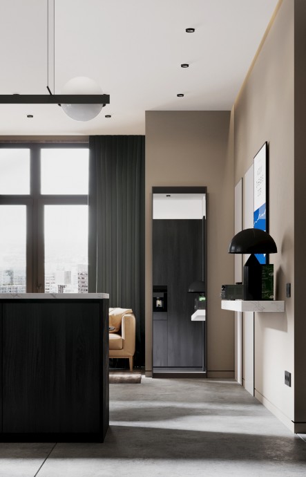 Строгий интерьер в темных тонах Строгий интерьер в темных тонах