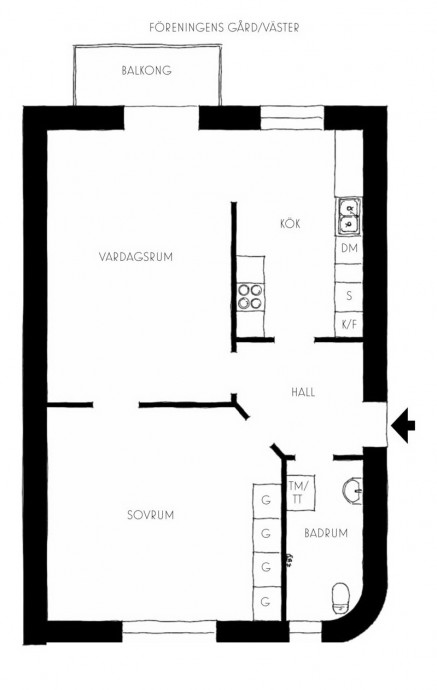 Квартира площадью 48 м2 в Стокгольме