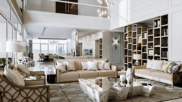 Гостиная в пентхаусе во Вьетнаме Гостиная в пентхаусе во Вьетнаме