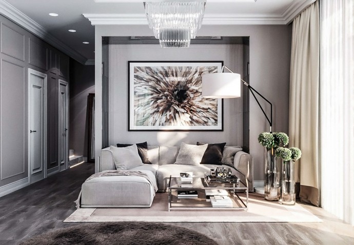 Гостиная, оформленная в бежевых тонах Гостиная, оформленная в бежевых тонах