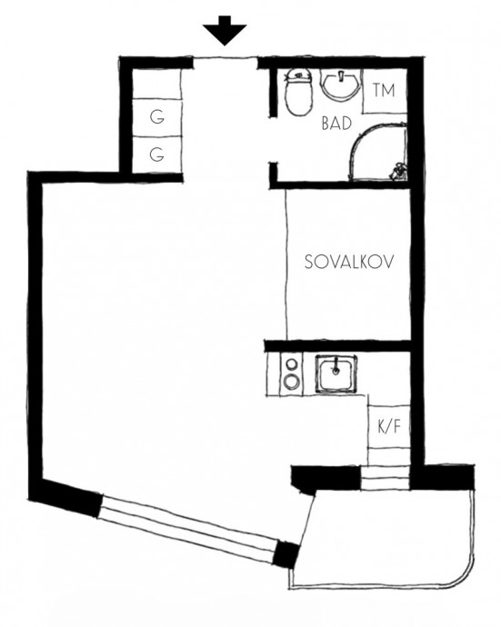 Студия площадью 26 м2 в Стокгольме