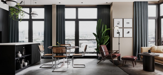 Строгий интерьер в темных тонах Строгий интерьер в темных тонах