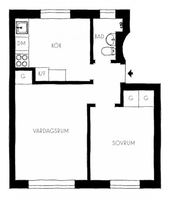 Квартира площадью 43 м2 в Стокгольме Квартира площадью 43 м2 в Стокгольме