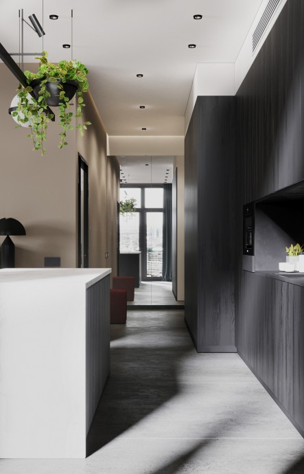 Строгий интерьер в темных тонах Строгий интерьер в темных тонах