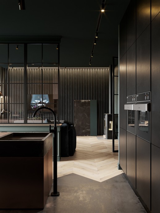 Гостиная, оформленная в тёмных тонах Гостиная, оформленная в тёмных тонах