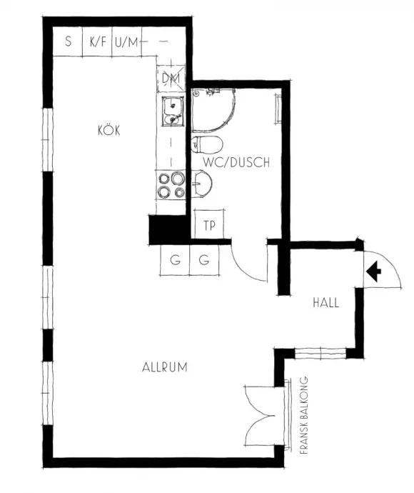 Квартира-студия площадью 41 м2 в Стокгольме