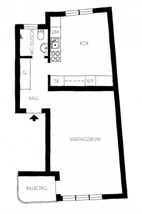 Квартира площадью 43 м2 в Стокгольме