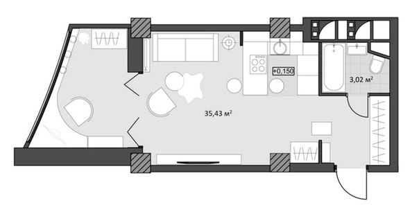 Проект квартиры 38 кв.м.