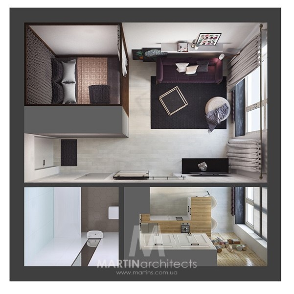 Дизайн-проекты квартир-студий в стиле минимализм площадью 27 кв.м.