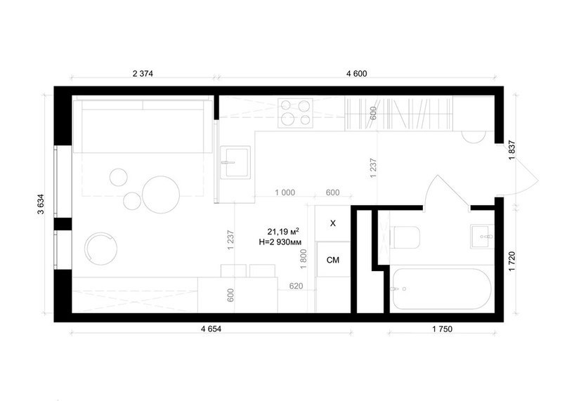 Дизайн квартиры студии 26 кв. м: фото, варианты планировки