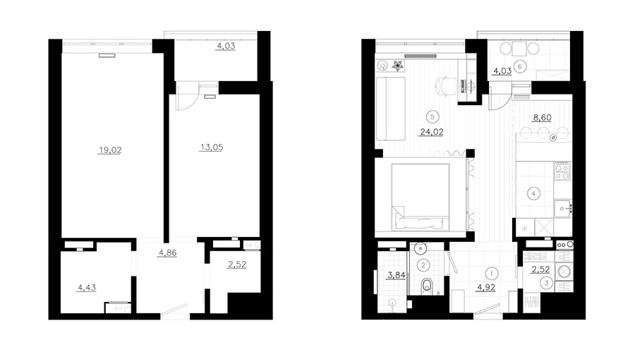 Дизайн-проекты для квартир-студий площадью 47 кв.м.